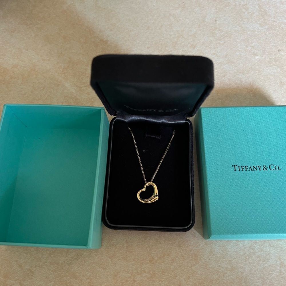 Tiffany & Co. Elsa Peretti Open Heart Yellow Gold Pendant with Diamond 16mm